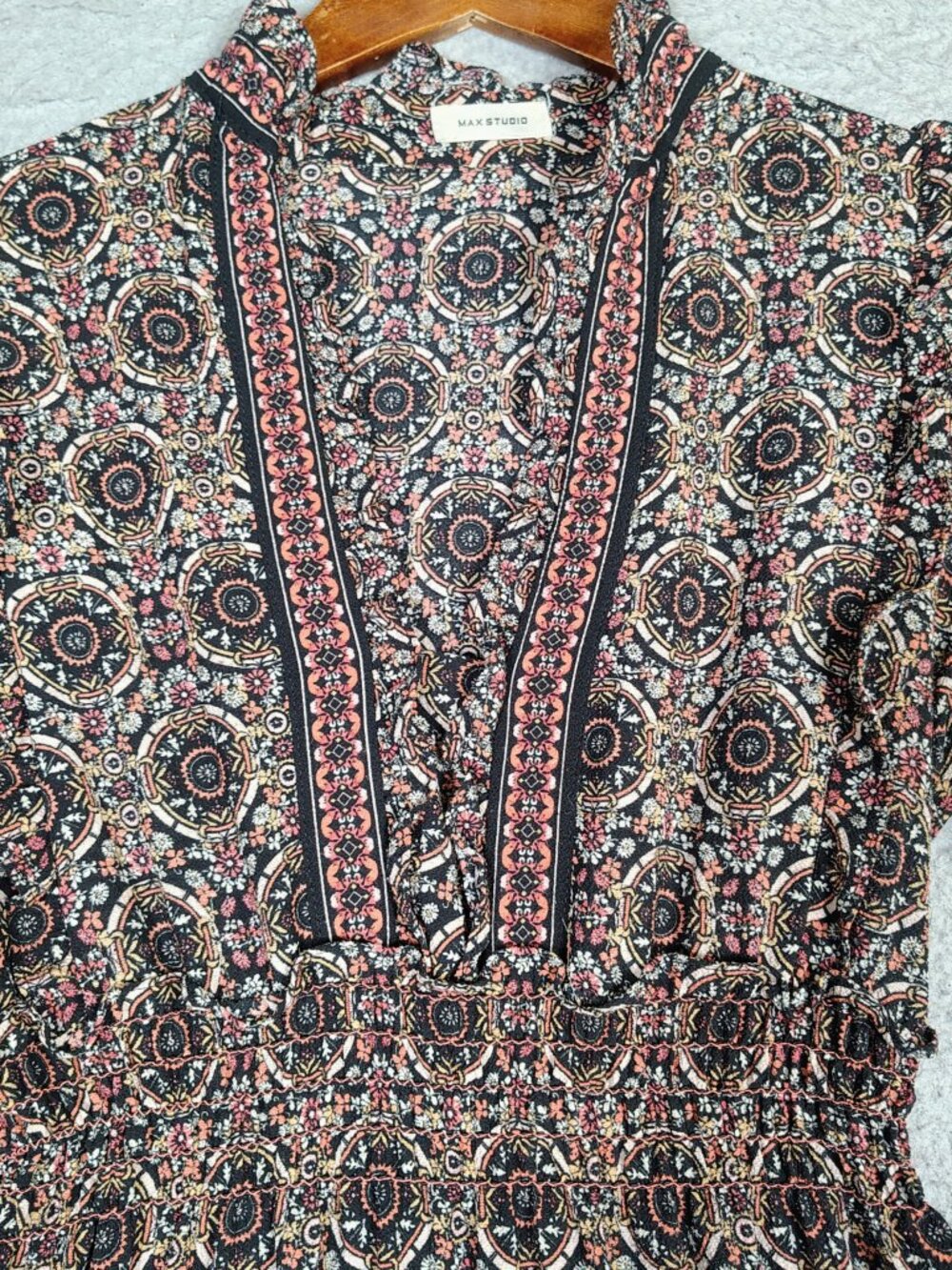 Max Studio Maxi Dress Womens S? 36" Chest Black Multi Floral Long Sleeve Cottage - Picture 10 of 12